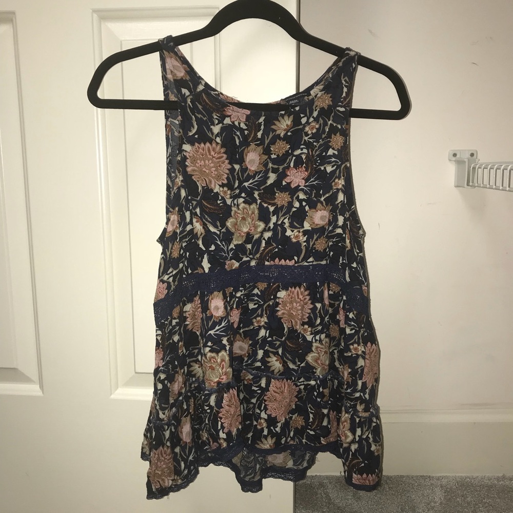 american eagle navy floral tank top